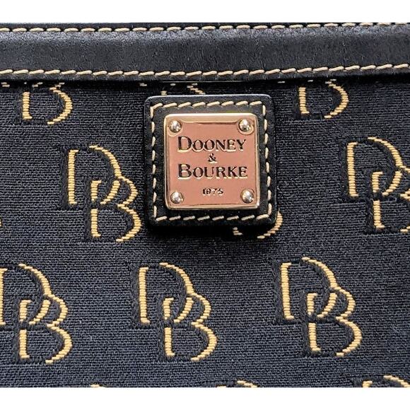 Dooney & Bourke Grooved Leather Top Zip Wristlet Clutch Black Gold DB Monogram - Picture 4 of 11
